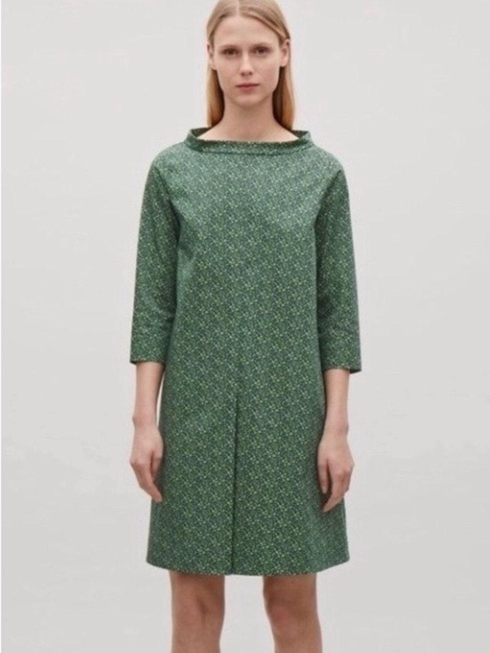 COS Green Pattern Cowl Neck Shift Dress Size 8